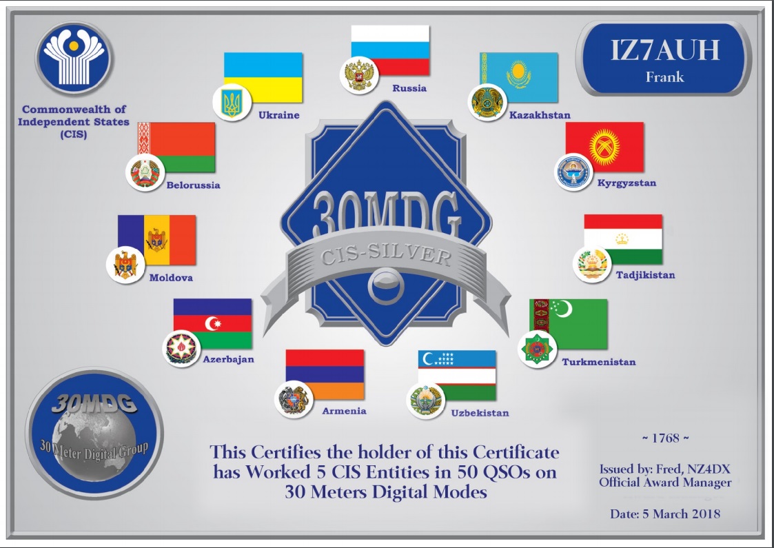 30MDG CIS-Silver Award Certificate #1768