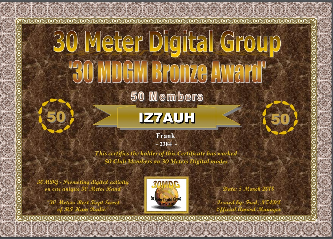 30MDGM Bronze Award Certificate #2384
